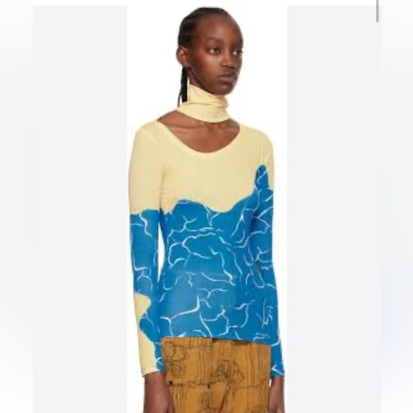Andersson Bell Tops - Andersson Bell Water Wave turtleneck Top in yellow and blue size medium
